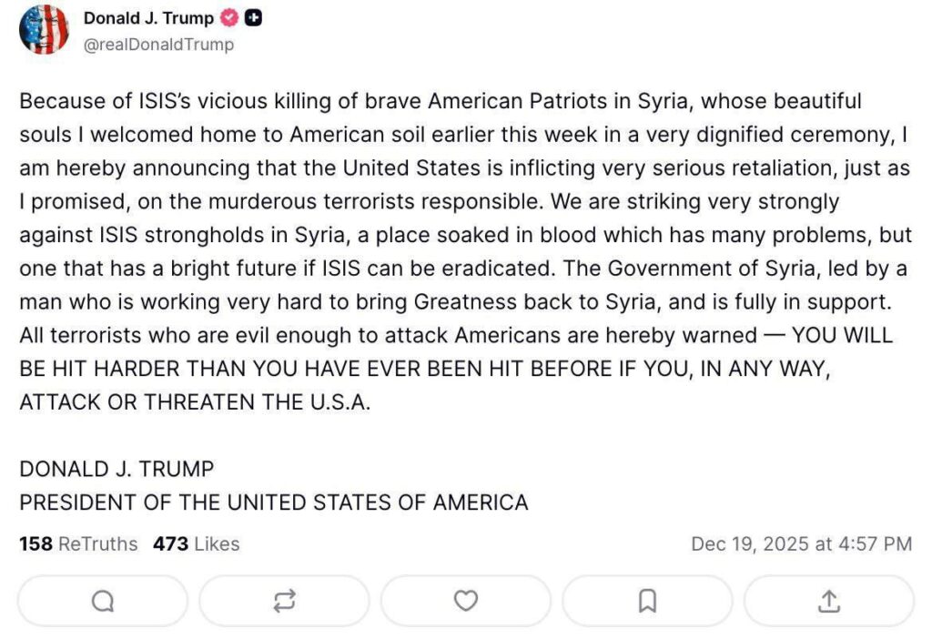 Trump announcement of attacking Syria